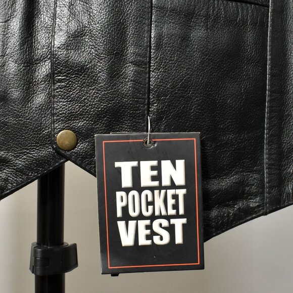 Xelement Black Leather Motorcycle Vest With Side Laces 10 Pocket Mens Size 3XL - Picture 11 of 12